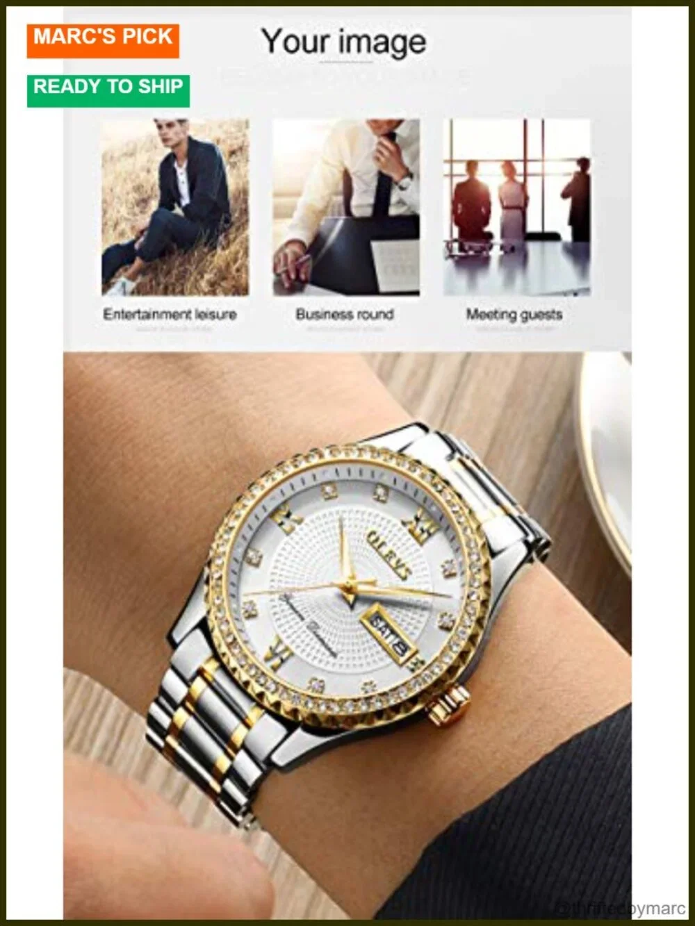 Ultra Thin 6.5mm Minimalist Dress Watch with Date - Stainless Steel Bracelet